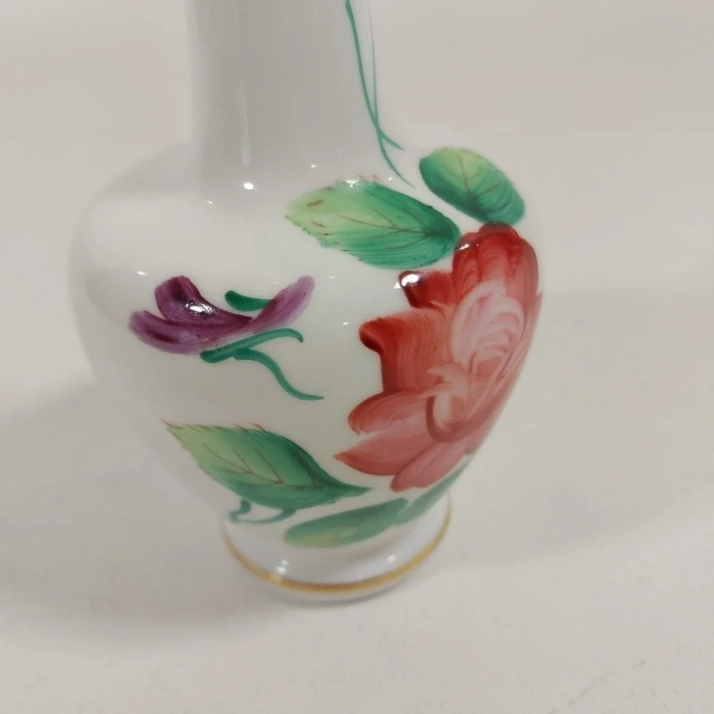 Enesco Japan Hand Painted Glass Bud Vase‎ with Roses Violets Leaves Vintage